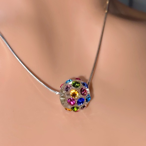 Multicoloured Acrylic Crystal Necklace Embellished with Crystal Stone Elements - Picture 1 of 9